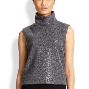 L’AGENCE Gray Sequin Sleeveless Designer Tank Top